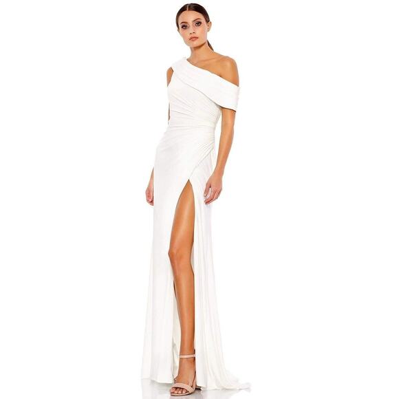 NWOT Ieena for Mac Duggal Off-Shoulder Neckline High Slit White Gown Size 8 - Picture 1 of 3